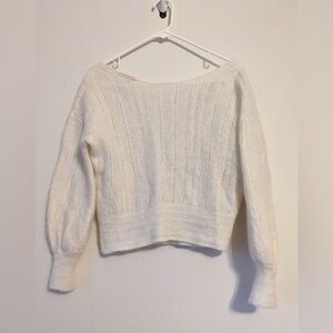 Sezane Cristina Jumper Sweater Mohair Wool Blend V-Neck Pointelle White Medium